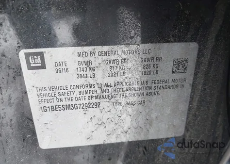 2016 Chevrolet Cruze Lt from USA, damaged, VIN 1G1BE5SM3G7292292